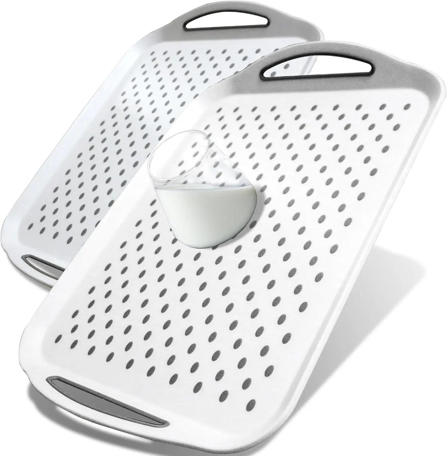 

Non-Slip Serving Tray with Handles, Dishwasher Safe for Meals and Snacks, Set of 2 in White