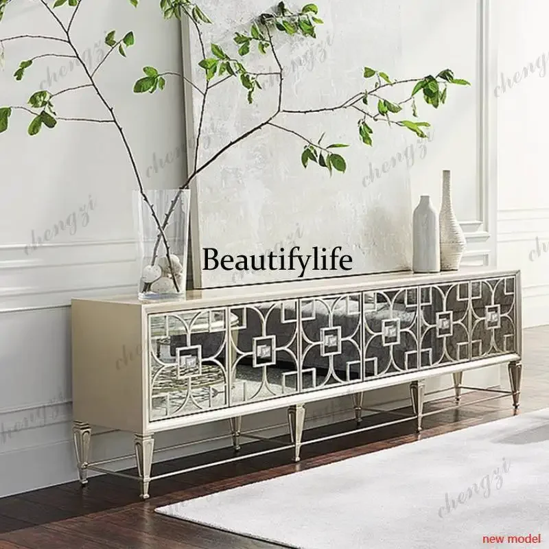 N138Classic Silver Tv Cabinet Hiding Minimalist Narrow Long Wooden Tv Stands Modern Unique Space Mueble Televisor Furniture For
