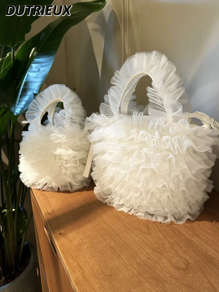 

2025 new Solid Color Hand-held Bag Japanese Style Oblique Span Small Handbags Female Lace Pleated Shoulder Bags for Women