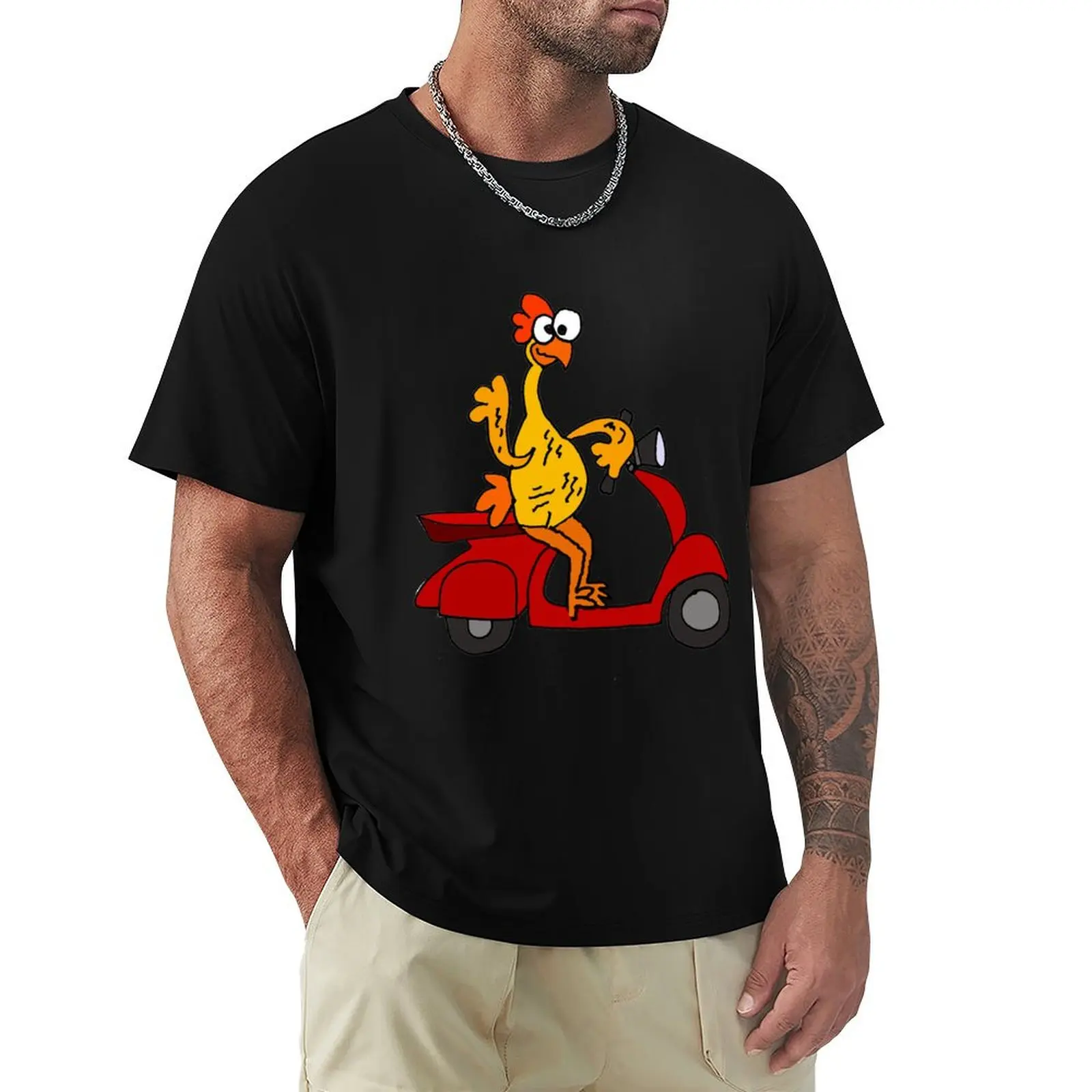 

Humorous Rubber Chicken on Motor Scooter T-Shirt Outdoor Sports Lightweight Tee