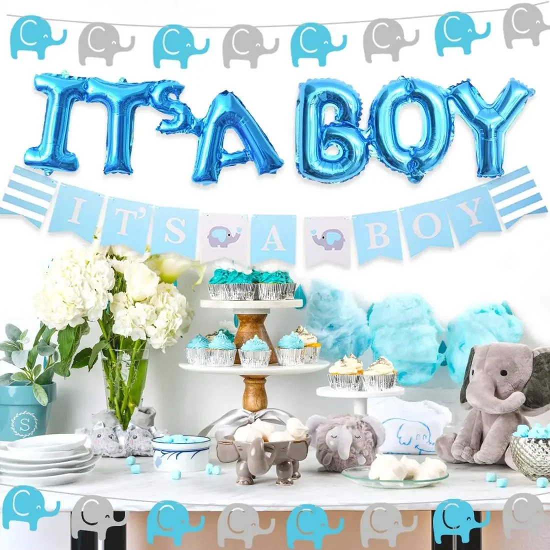 

Kreatwow Elephant Baby Shower Decorations Set Blue Elephant Foil Balloon It’s A Boy Banner for Gender Reveal Party Supplies