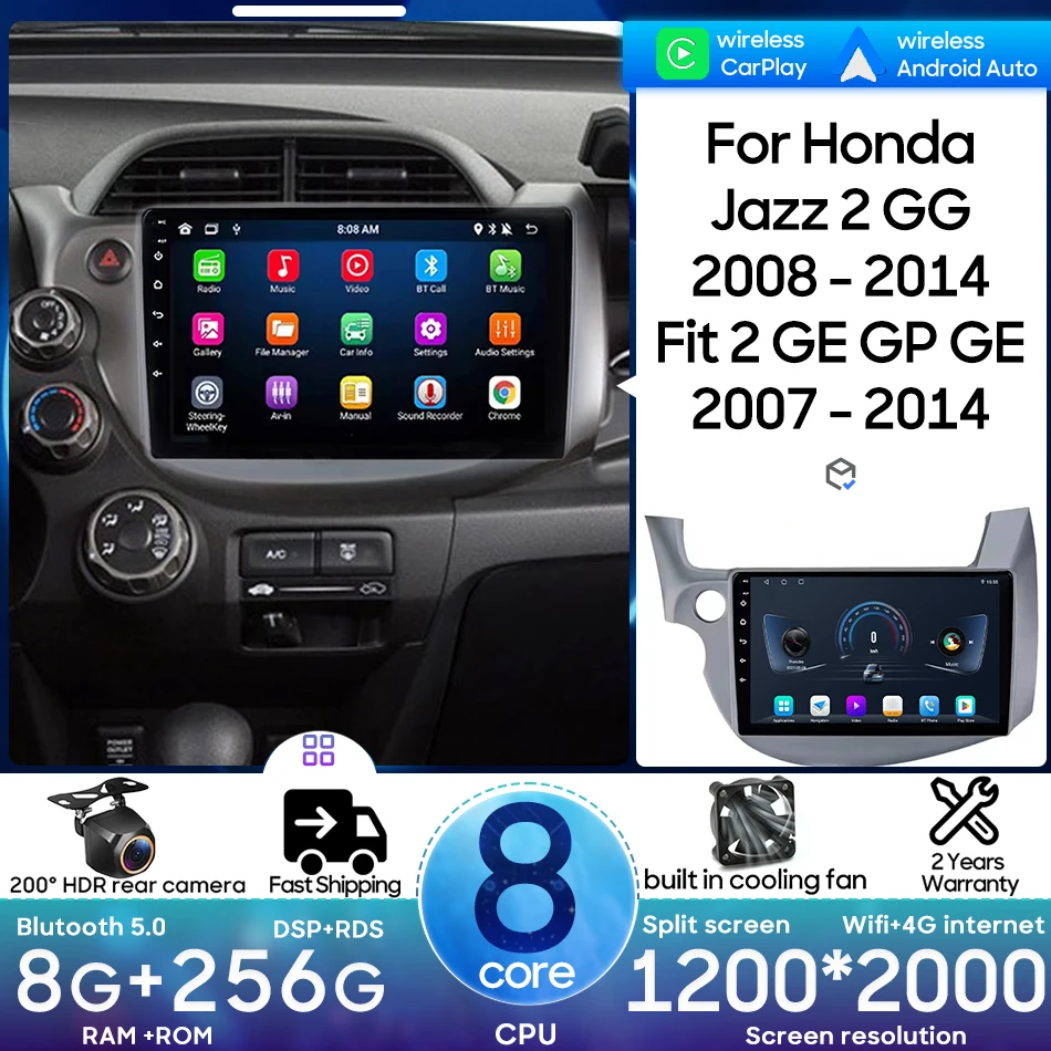 

Для Honda Fit Jazz 2007-2014 LHD/RHD Android 15 Автомобильный мультимедийный плеер Головное устройство Беспроводной CarPlay Авто Видео Аудио Стерео 2din