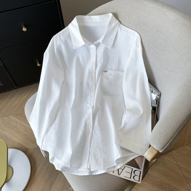 

Новинка 2023 года, осенние модные женские рубашки, элегантные однотонные однобортные повседневные блузки с отложным воротником и длинными рукавами