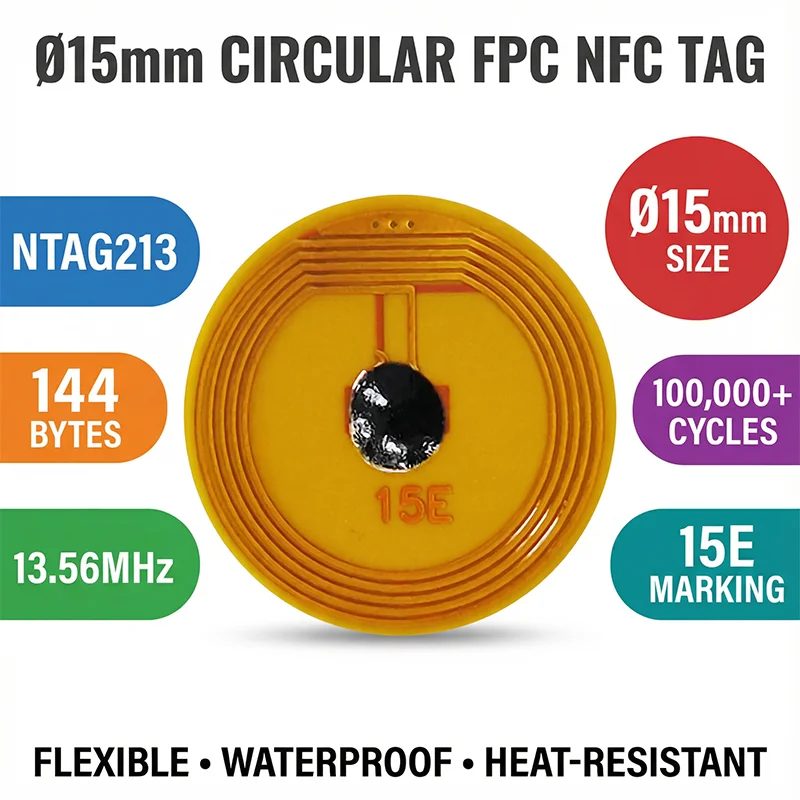 NTAG213 FPC RFID Tag, Mini Flexible, High Frequency, NFC, Electronic Mini Vehicle Tag with NXP Chip, 15mm