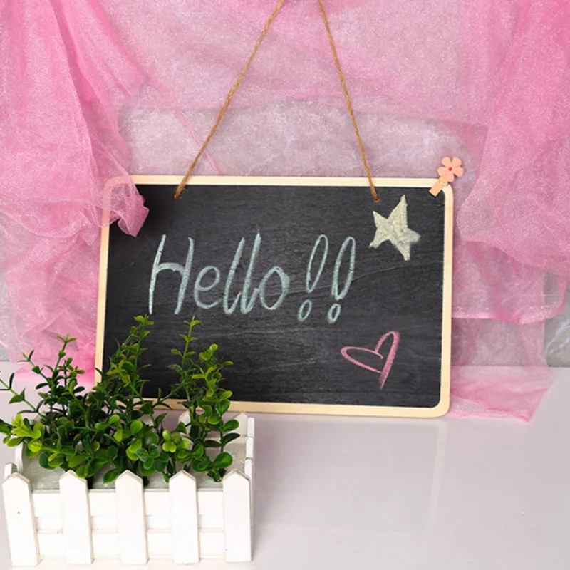 크리 에이 티브 미니 재사용 가능한 나무 지울 수있는 칠판 교수형 문자열 장식 디스플레이 블랙 스퀘어 메시지 보드 공예 선물
