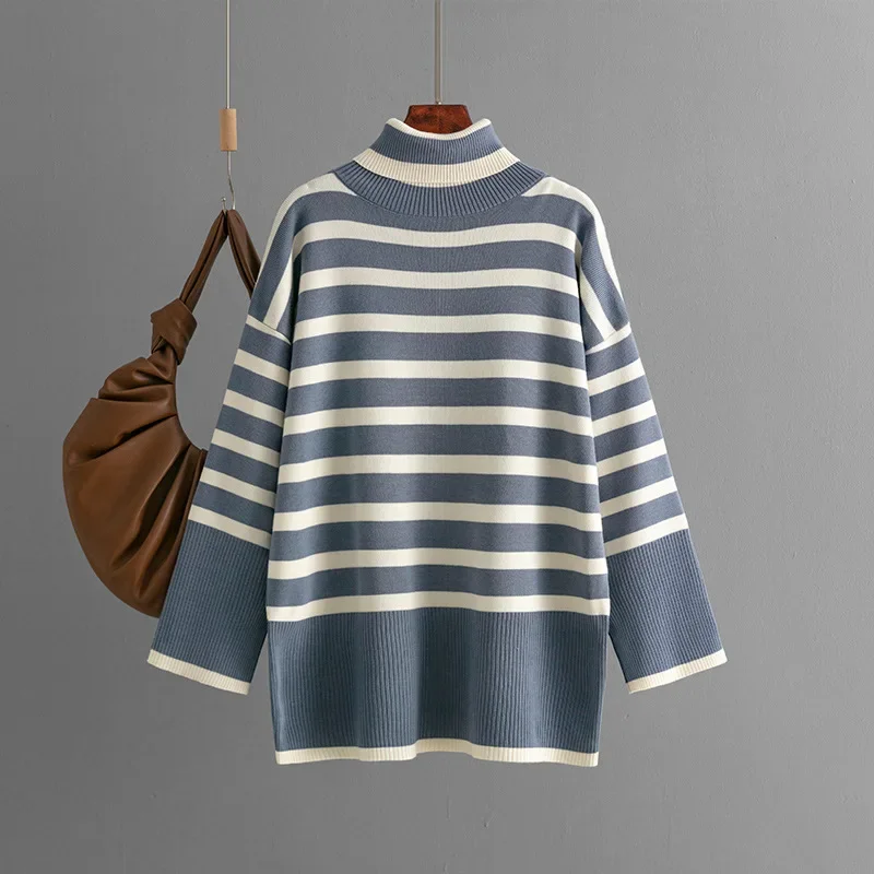 Maglione a collo alto lavorato a maglia a righe pullover da donna maglioni a maniche lunghe Casual Basics maglioni autunnali sciolti leggermente elasticizzati