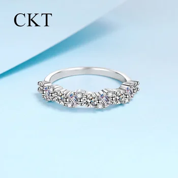 18K white gold luxury platinum small row diamond ring for women 0.9 carat full Moissanite compact pt950 wedding bands jewelry