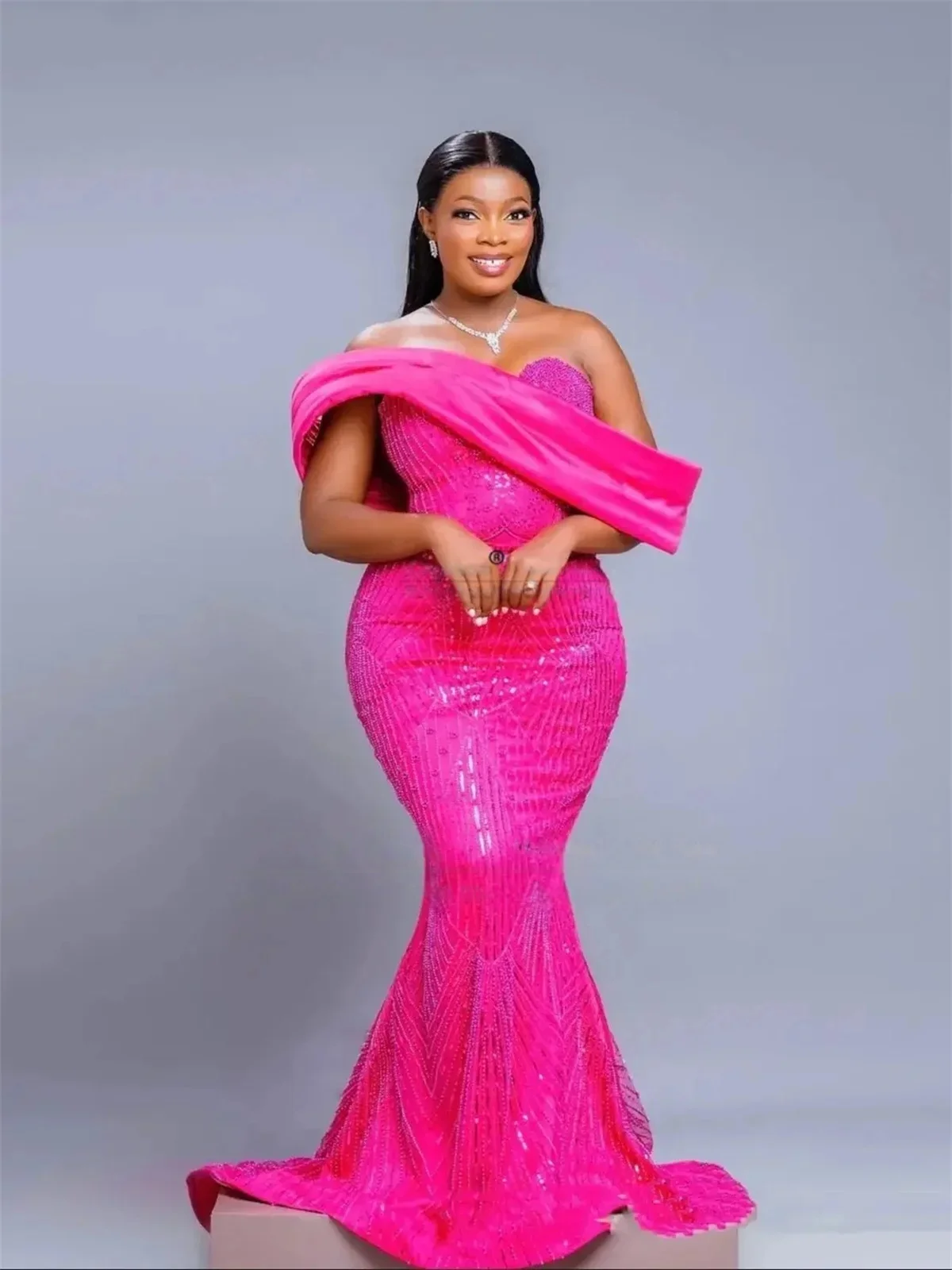 Vestidos largos de fiesta color fucsia para chicas negras, vestidos de noche africanos americanos con cuentas, vestidos de fiesta de cumpleaños personalizados