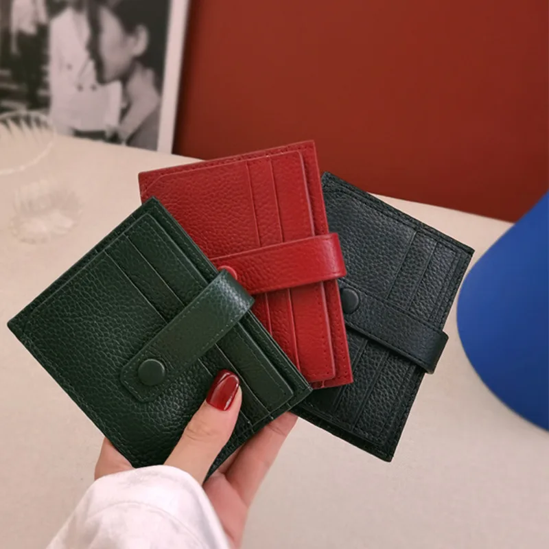 Ultra-thin Fashion Women Genuine Leather Credit Card Holder Short Card Cover Ins Style Korean Japan Multi Slot Small Card Case