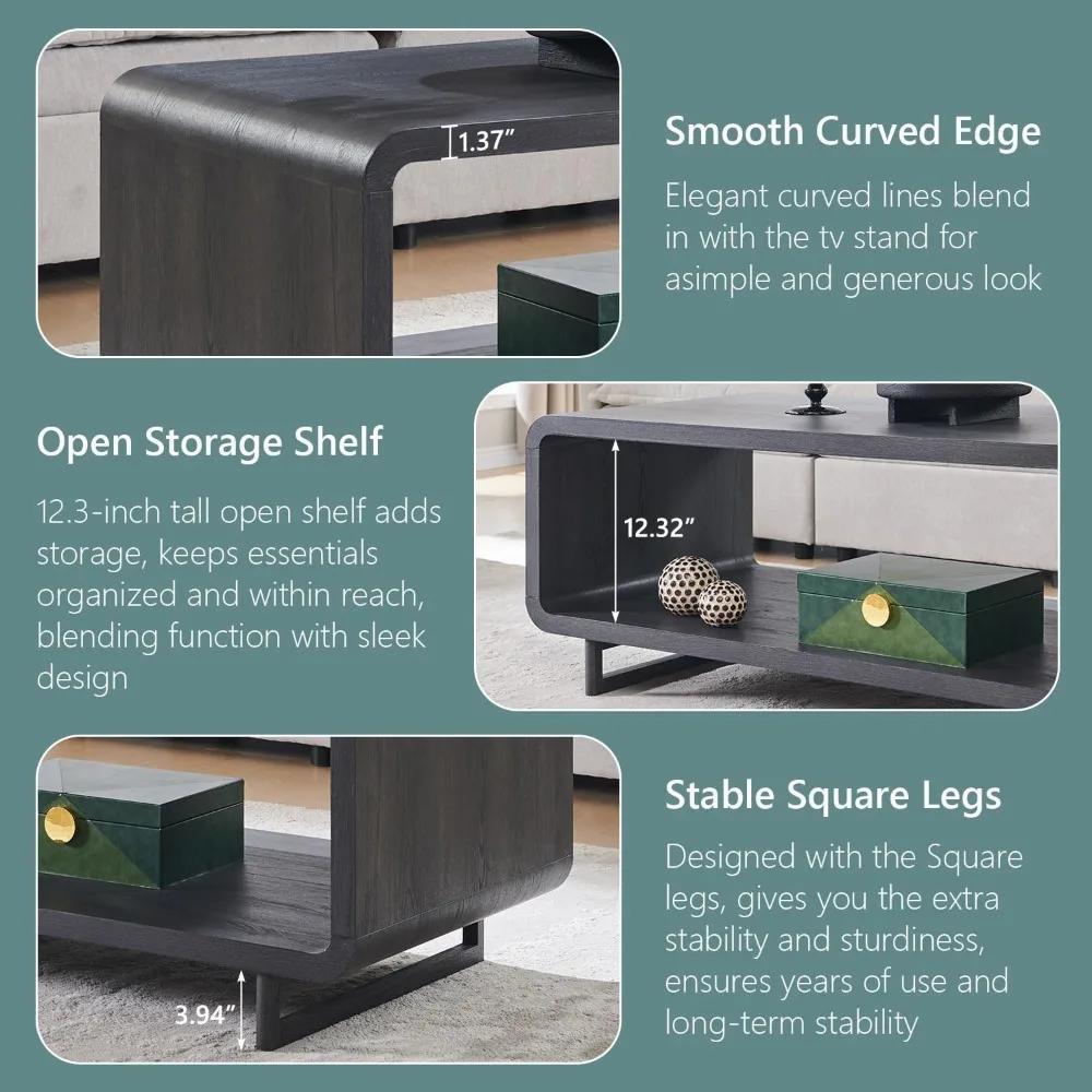 Современный двухуровневый журнальный столик с местом для хранения вещей, минималистичный изогнутый дизайн для прямоугольной деревянной центральной части гостиной