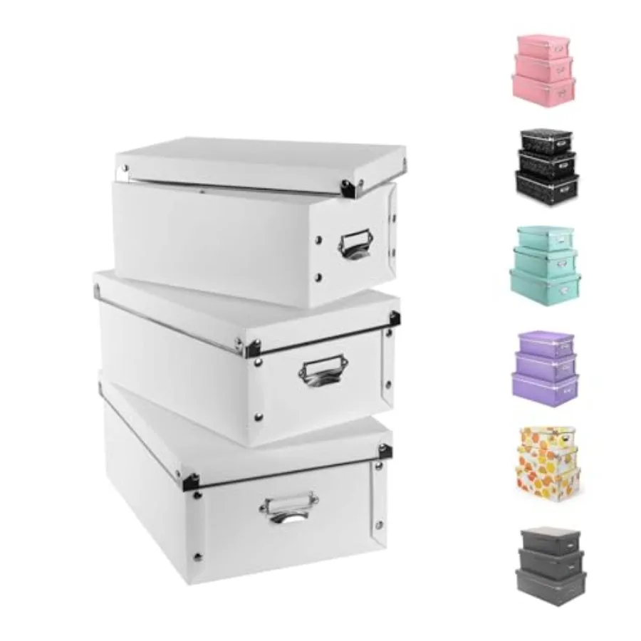 

Decorative Storage Box with Lids, Set of 3 Waterproof Foldable Plastic Box Multiple Sizes for Socks/Office White