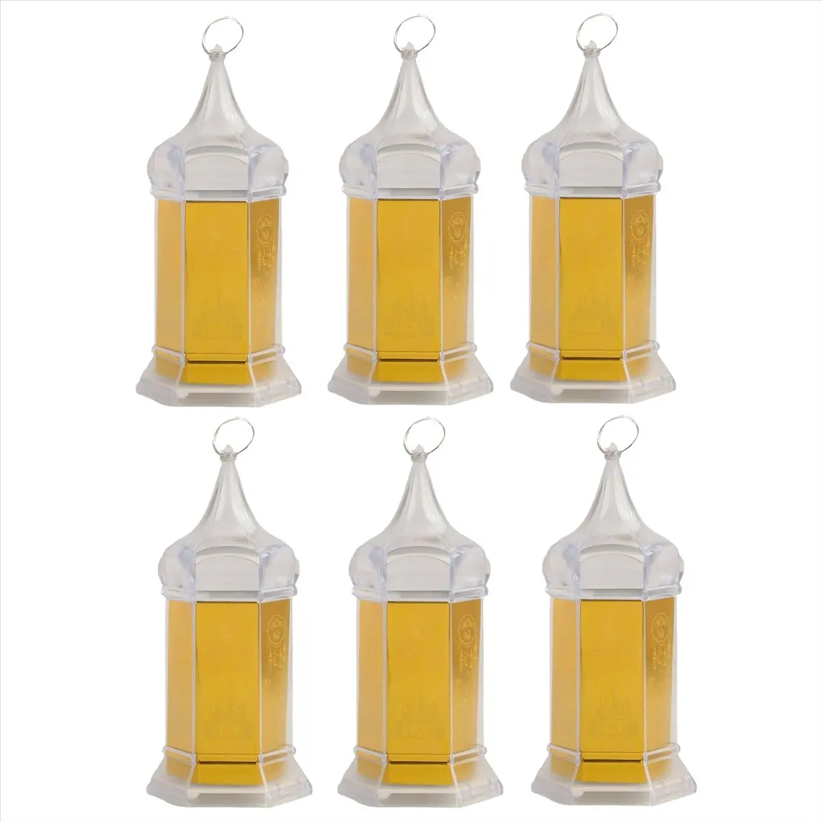 AB45 6 Pcs Ramadan Candle Lantern Lights, 6.1 Inch Gold Mini Lantern Lights , Mubarak Hanging Lanterns Decorative Lights