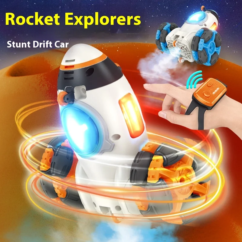 

Remote Control Rocket Light Spray Toy Vertical Rotation Stunt Car Racing Children'S Gift Remote Control Stunt Rocket Toy