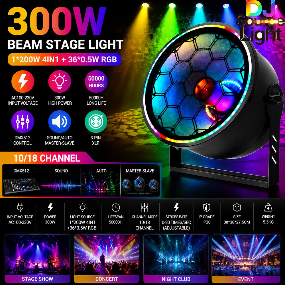 LED Beam 200W RGBW 4in1 With RGB 3in1 Backlight Wash Strobe Retor Effect Lighting For Party Dj Disco Club Wedding Stage