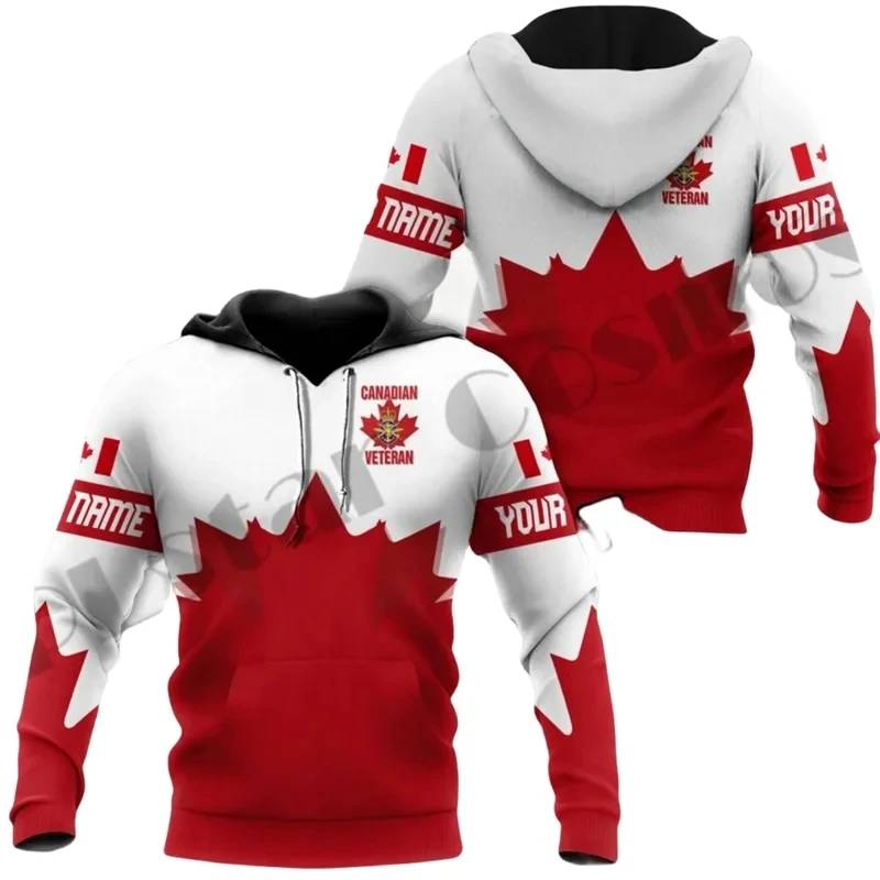 New Men's Spring and Autumn Fashion Hoodie Canadian Maple Leaf 3D Printed Hoodie Unisex Harajuku Street Leisure Sports Wear