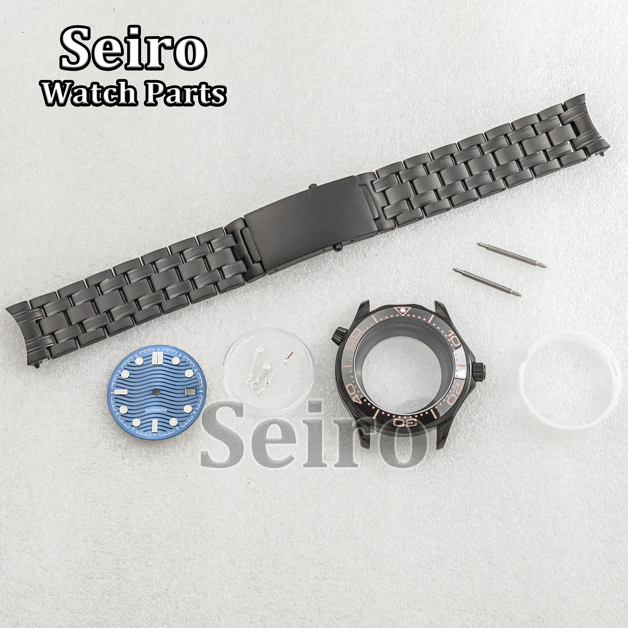 

PVD Black 41MM Watch Case Stainless Steel Strap 31MM Blue/Black Luminous Watch Dial Hands for Seamaster 300 NH35 NH36 Movement