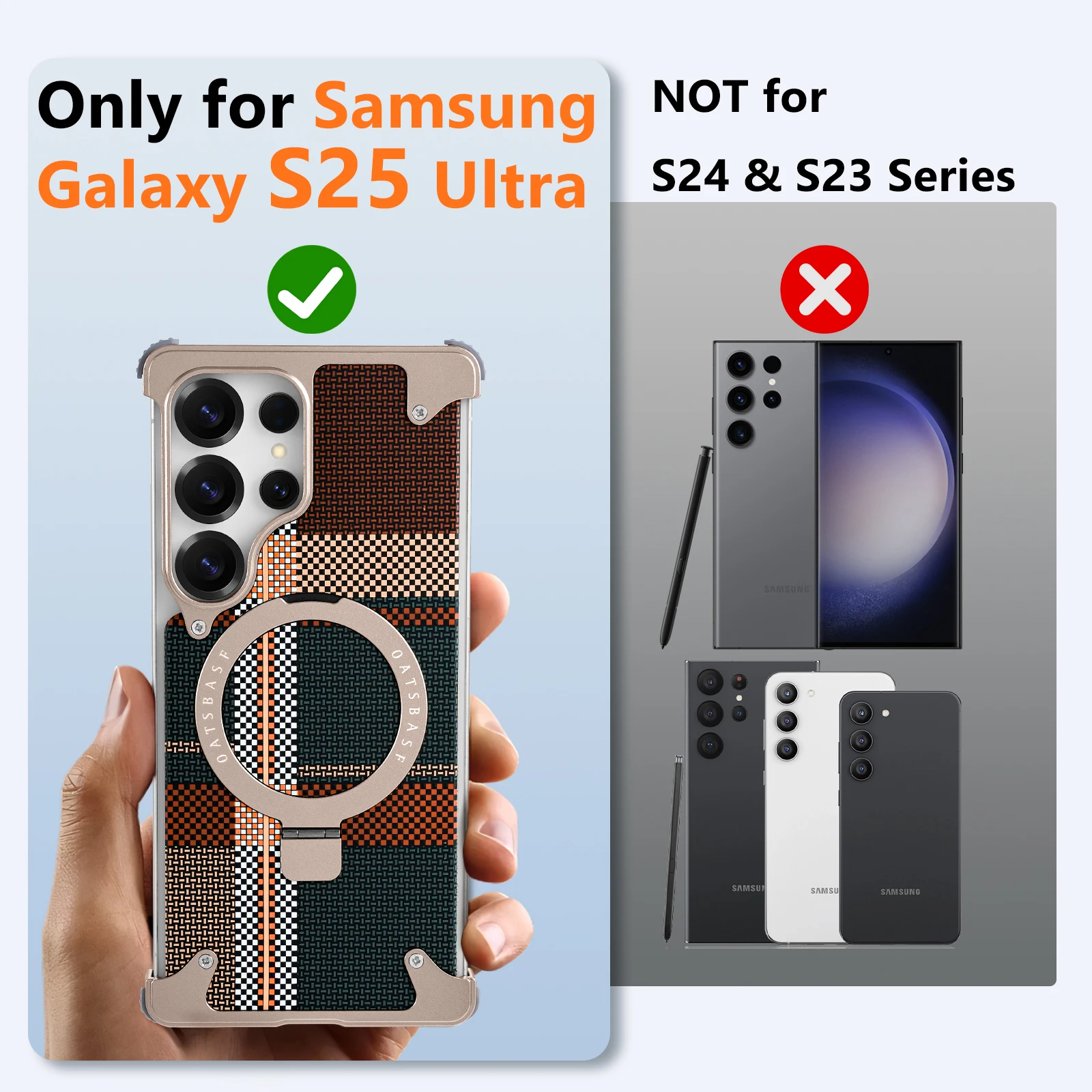 Etui na telefon Eary do Samsung Galaxy S25 S26 Ultra z podstawką, teksturą włókna węglowego, metalową ramką i ochroną przed wstrząsami. — zdjęcie produktu 2
