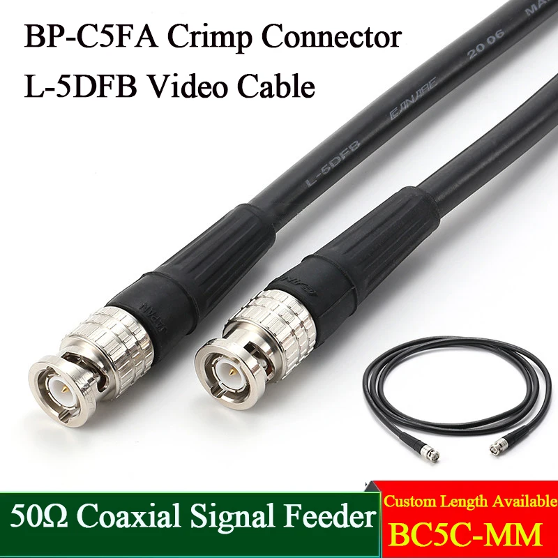 

50 Ohm 5DFB Coaxial Cable, BNC Male to Male Crimp Type, Wireless Mic Antenna Amplifier Extension, Low-Loss UHF RF Feeder