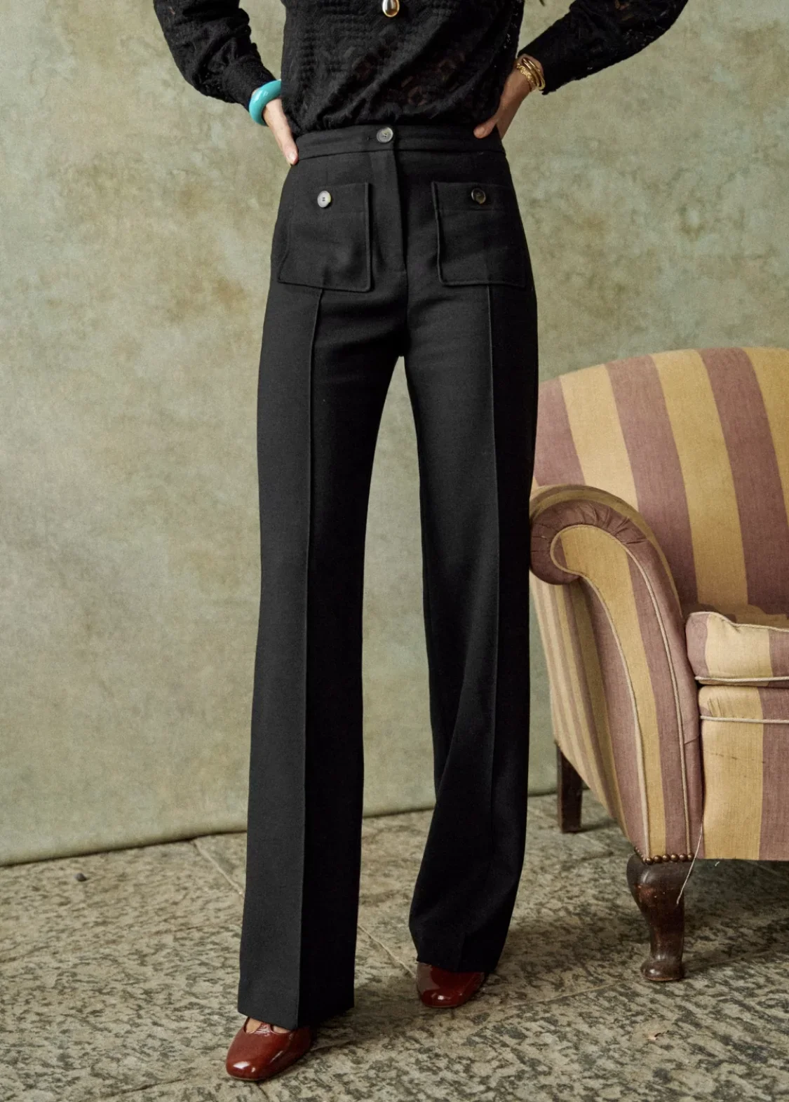 

French Women Casual Straight Slim Seam Elegant Trousers with Pockets Female High Waist Pants for Autumn and Winter