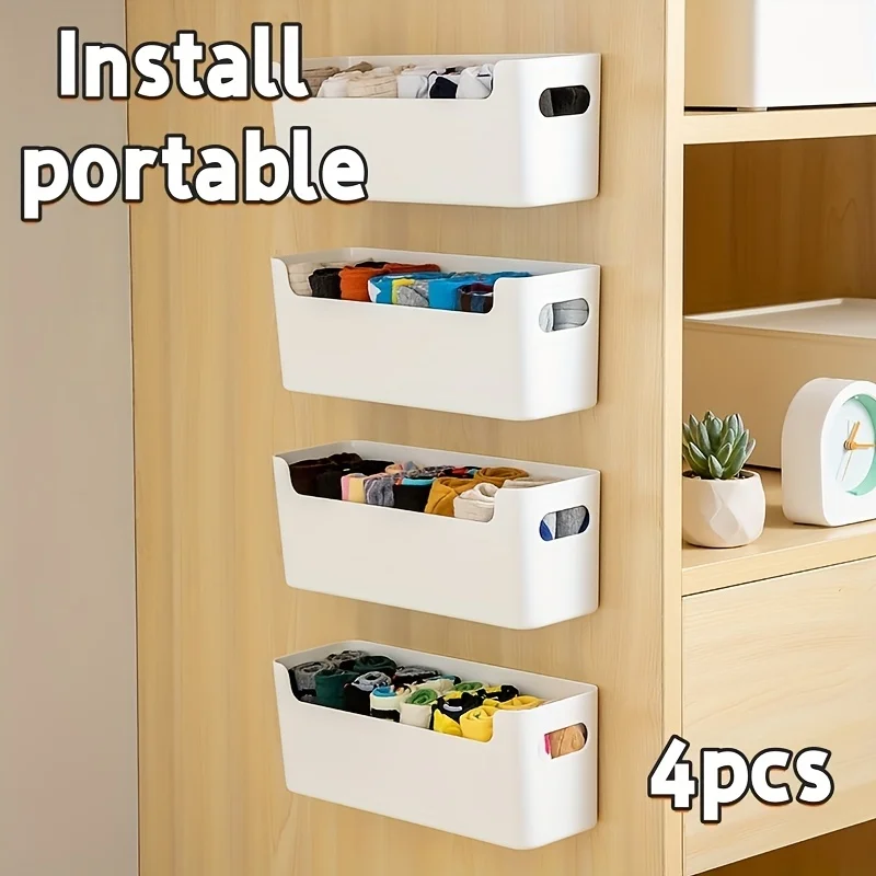 4Pack Wall-Mounted Plastic Storage Boxes - Easy Installation Without Drilling, Suitable for Offices, Tables, Homes And Bathrooms