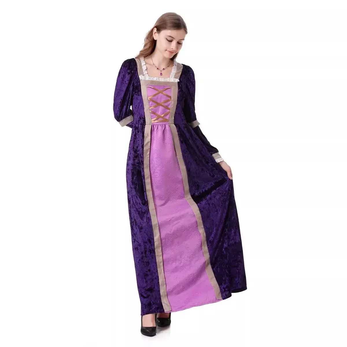 Womens Renaissance Medieval Costume Dress Lace Up Irish Long Dresses Queen Cosplay Retro Gown Halloween Palace Party Dress