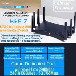 1*2.5G RJ45 WAN/LAN portu, BE7200 7200Mbps WiFi7 kablosuz örgü yönlendirici çift frekanslı Wi-Fi 7 ieeeieeebe, 2.4G 1376M, 5G 5765M