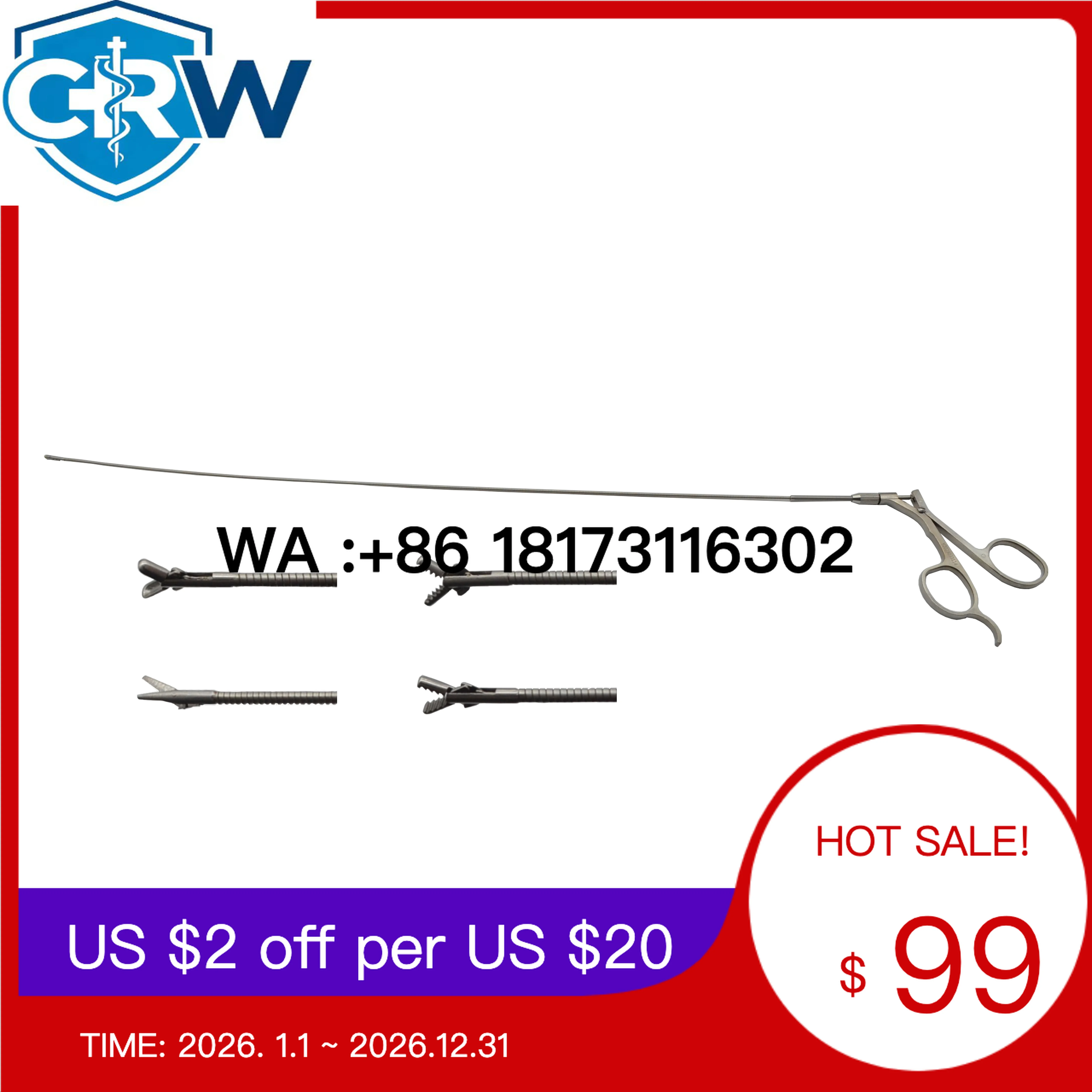 CRW Pinces et Ciseaux Réutilisables 2*400mm – Équipements Chirurgicaux Flexibles et Rigides pour Gynécologie, Anorectal et Urologie