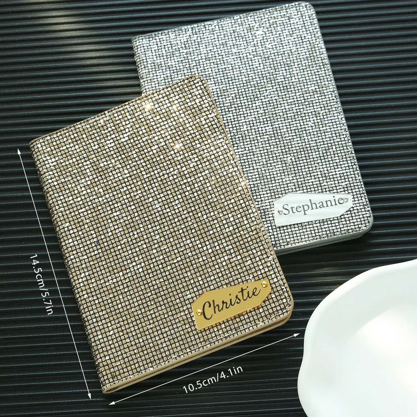 Picture 4: Personalized Name Passport Holder with Disco Ball Sequins Custom Unique Passport Holder with Shiny Mirror Name Tag Souvenir Gift