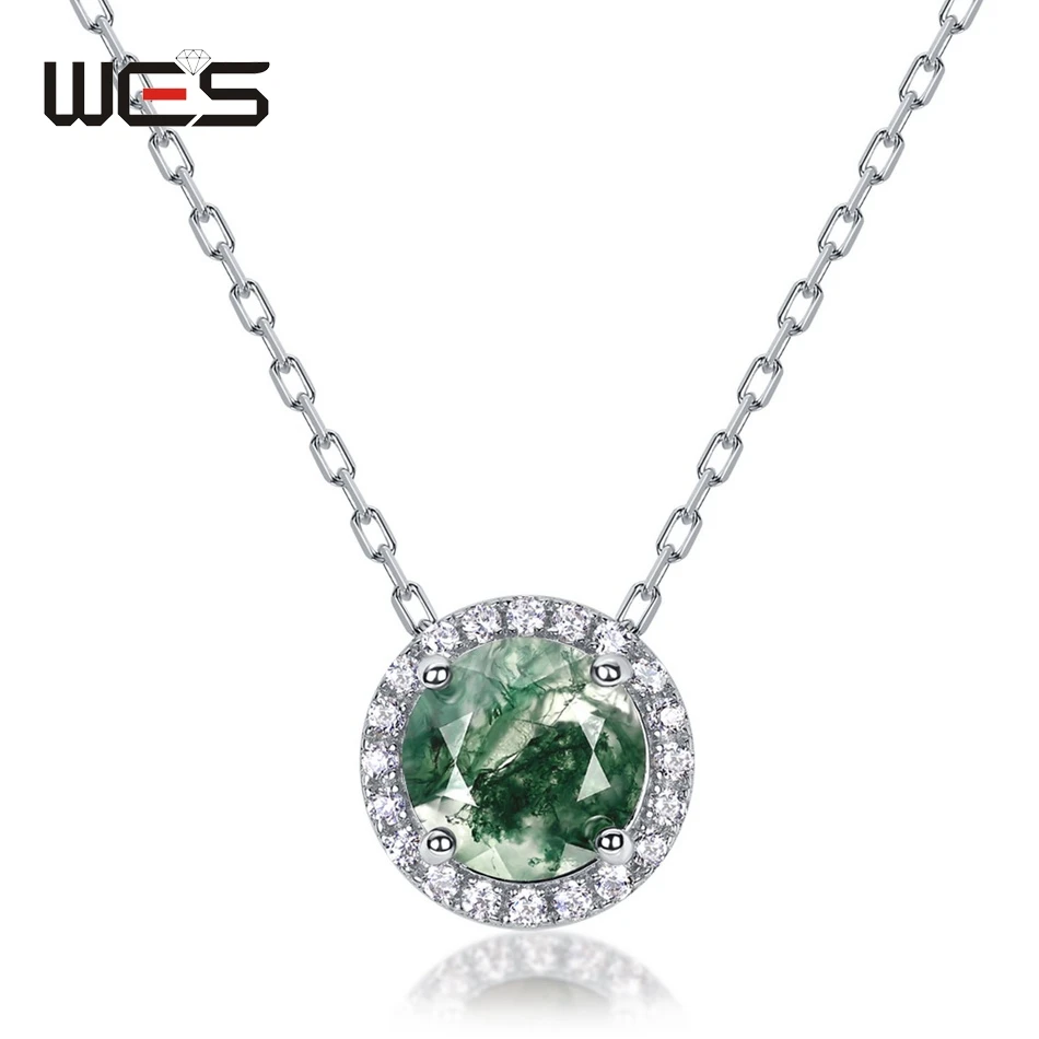 WES 925 Sterling Silver Natural Moss Agate 8*8mm Necklace for Woman Certified Jewelry Anniversary Valentine Party Gifts Band