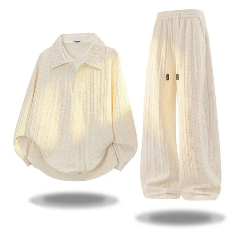 

2piece Spring Autumn Men Suit Loose High Street Long Sleeve Pants