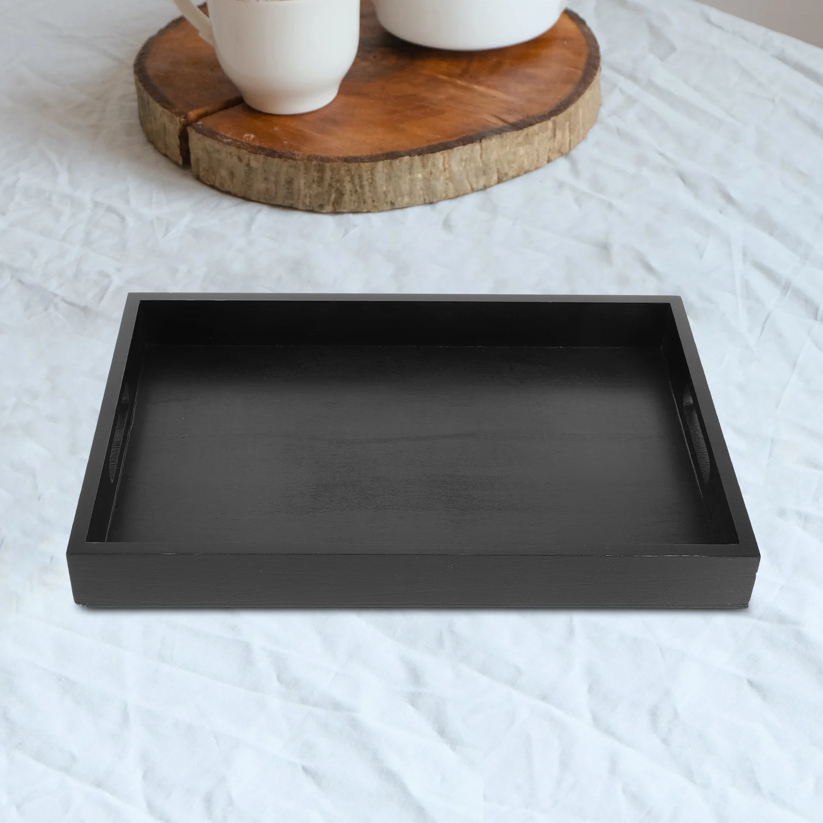 

Black Rectangular Wooden Tea Tray Simple Design Food Serving Snack Plate for Home Cafe Restaurant Wood Serving Tray