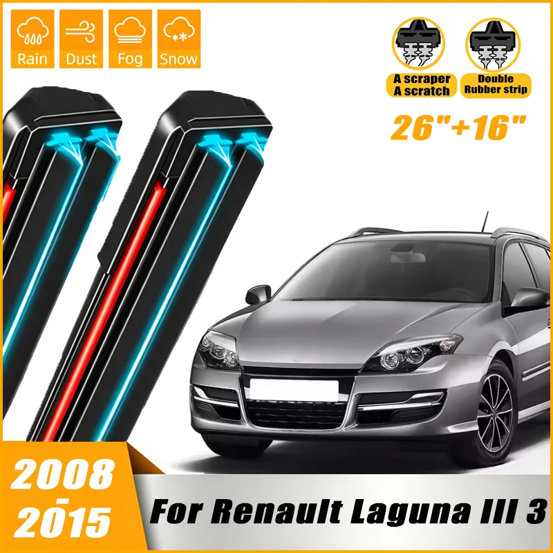 

2pcs Front Windshield Windscreen Wiper Blades For Renault Laguna III 3 2008 - 2015 2009 2010 2012 Window Rain Brushes 26"+16"