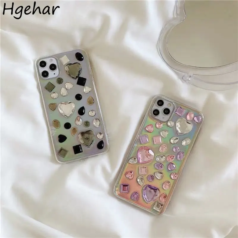 Shiny Diamond 3D Stickers Cute Korean Laser Heart Decoration Decal Cell-phone Wall Self Adhesive Colorful Sticker DIY Background