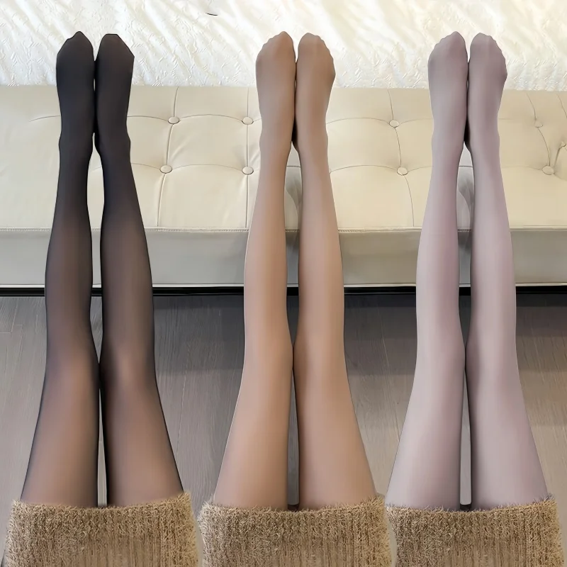 120KG Warm Winter Fleece Tights Plus Size Sexy Pantyhose Women Fake Stockings Panty Skin Effect Thick Translucent Thermal Tights