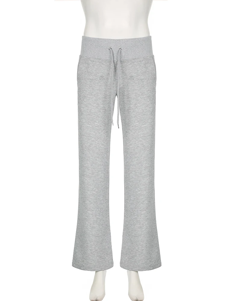 رمادي فضفاض Sweatpants الكورية أزياء من الدانتل متابعة منخفضة الارتفاع فضفاض سراويل تقليدية للنساء Y2k الشارع الشهير الأساسية Capris الجمالية
