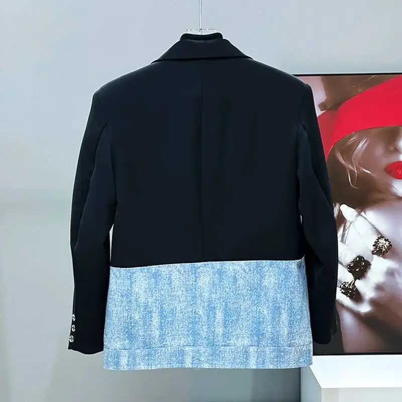 2025 Spring Autumn Design Men's Fashion Trend Casual Splicing Denim Patchwork Suit Jacket Stre ZDG6