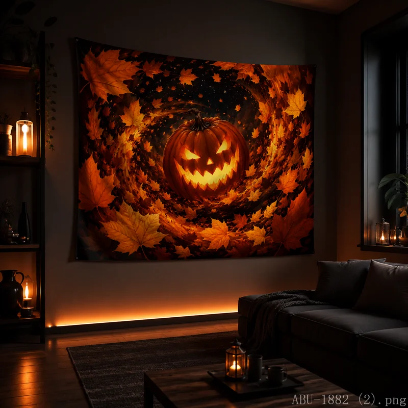 VIKAMA Halloween Spooky Pumpkin Spider Tapestry Dark Full Moon Web Print Wall Hanging For Bedroom Party Decor Banner