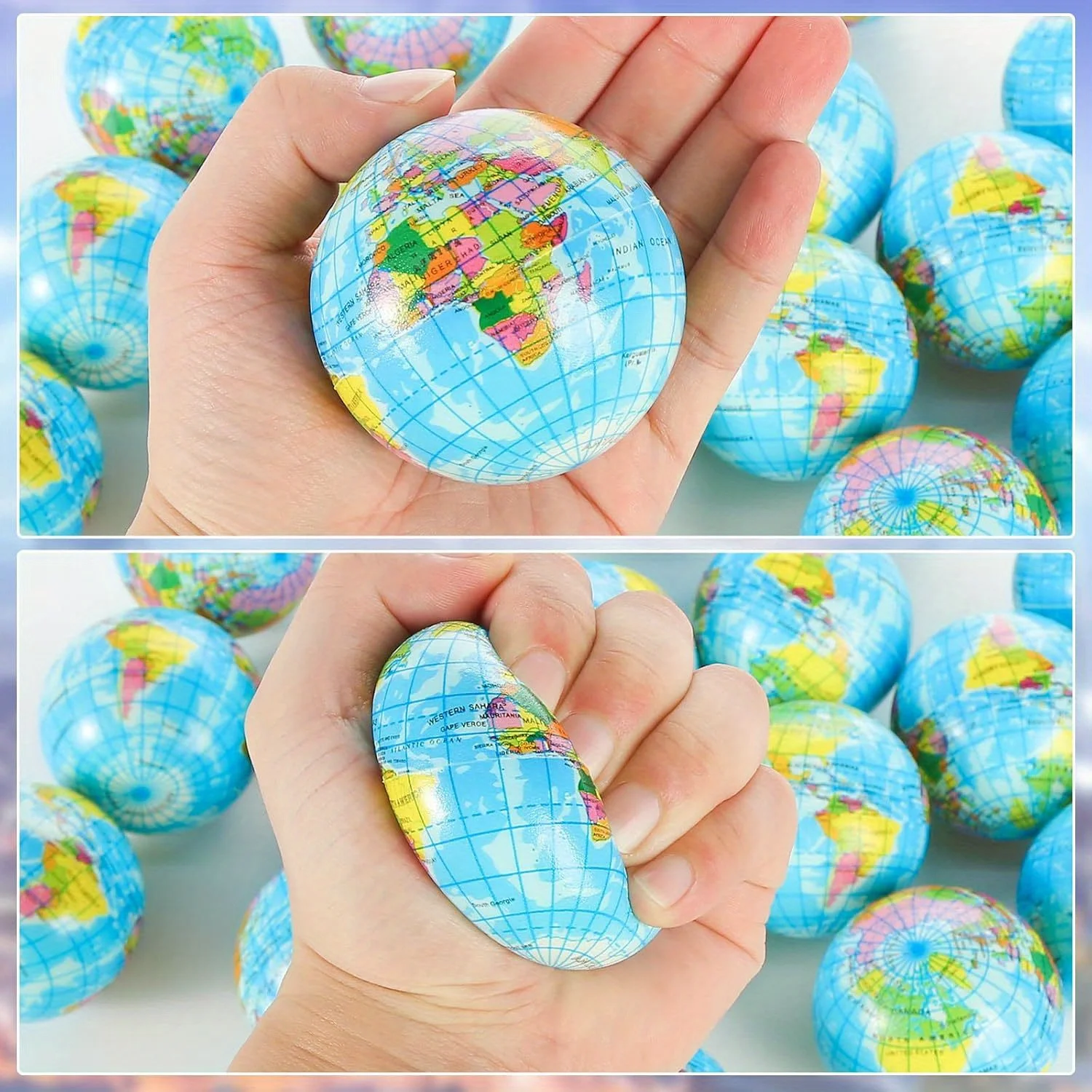 10/20Pcs Earth Squeeze Balls, Soft Sponge Stress Relief Toys, 2.5 Inch, for Earth Day Party Favors, Carnival Rewards & Gifts
