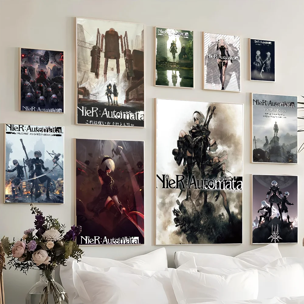 N-NieR A-automata Anime Posters Sticky Whitepaper Sticker DIY Room Bar Cafe Kawaii Room Decor