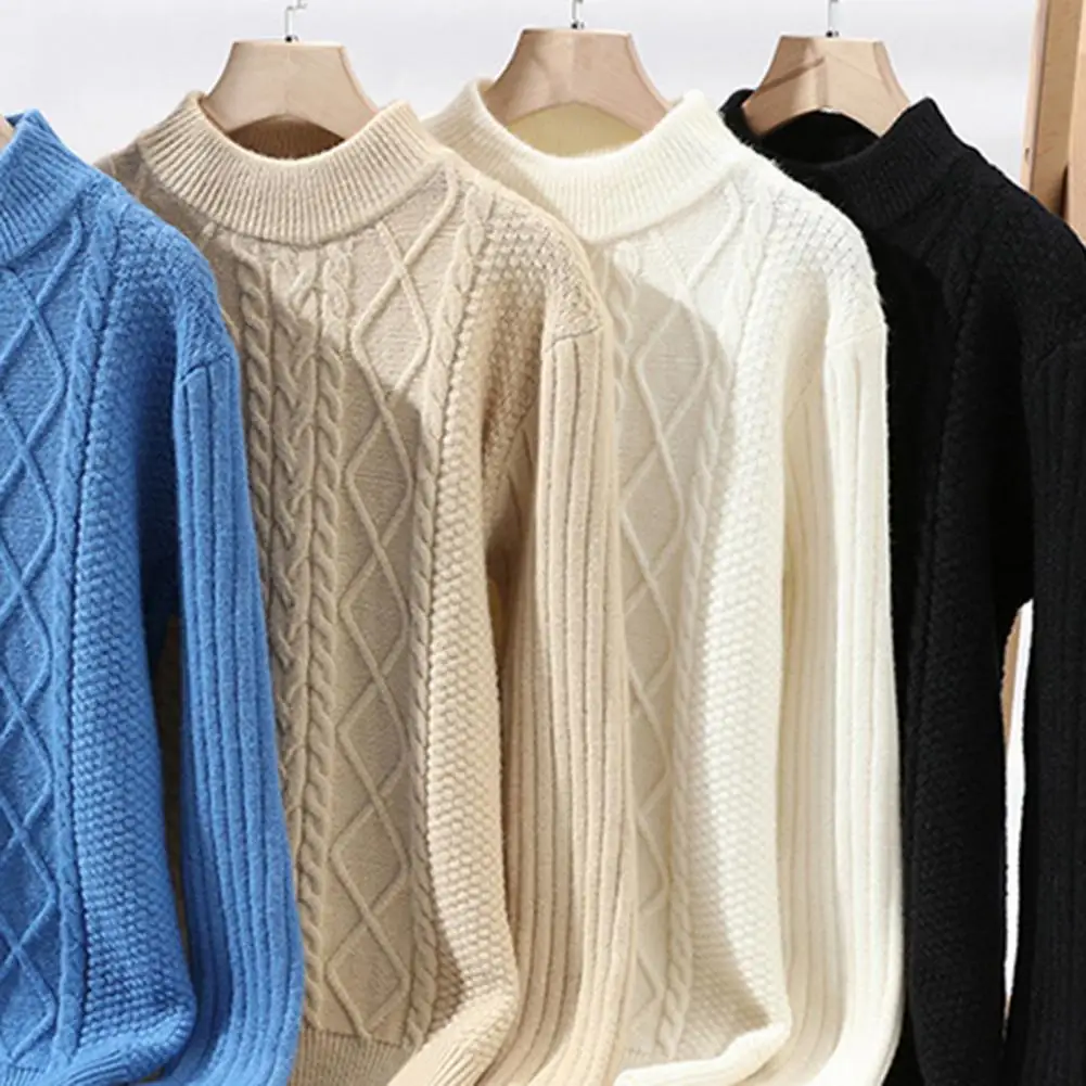 Men Loose Sweater Comfortable Men Sweater Cozy Men's Winter Sweater Thick Knit Soft Round Neck Anti-pilling Cold Resistant