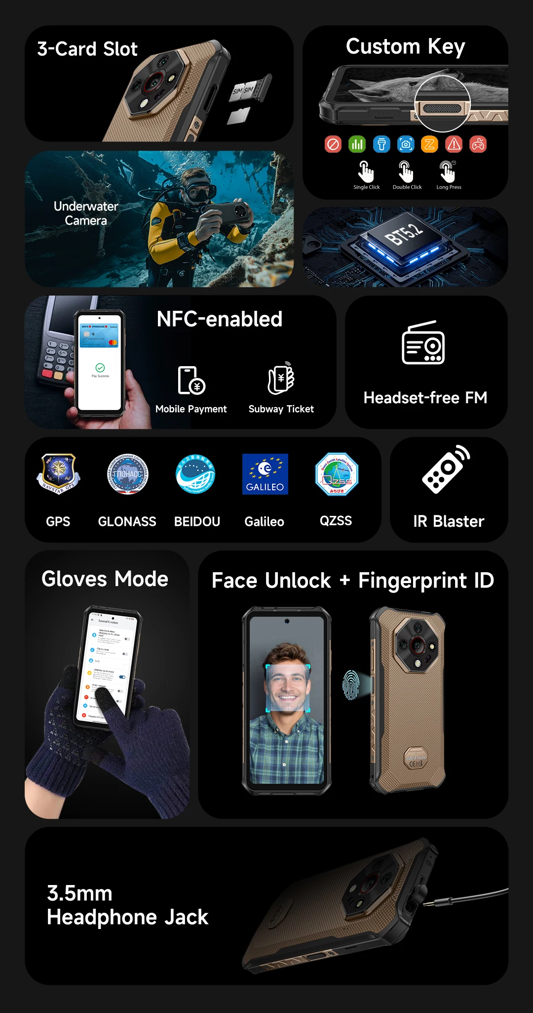 Ulefone Armor X16 Pro 10360mAh Glare Flashlight 5G Rugged Phone Smartphone Android 15 Up to 16GB+256GB 64MP Main Cam 6.56" 120Hz