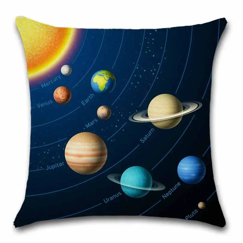 Solar System Eight Planets Pattern Linen Cushion Cover Living Room Bedroom Party Sofa Car Home Decorative Pillowcase 45x45cm