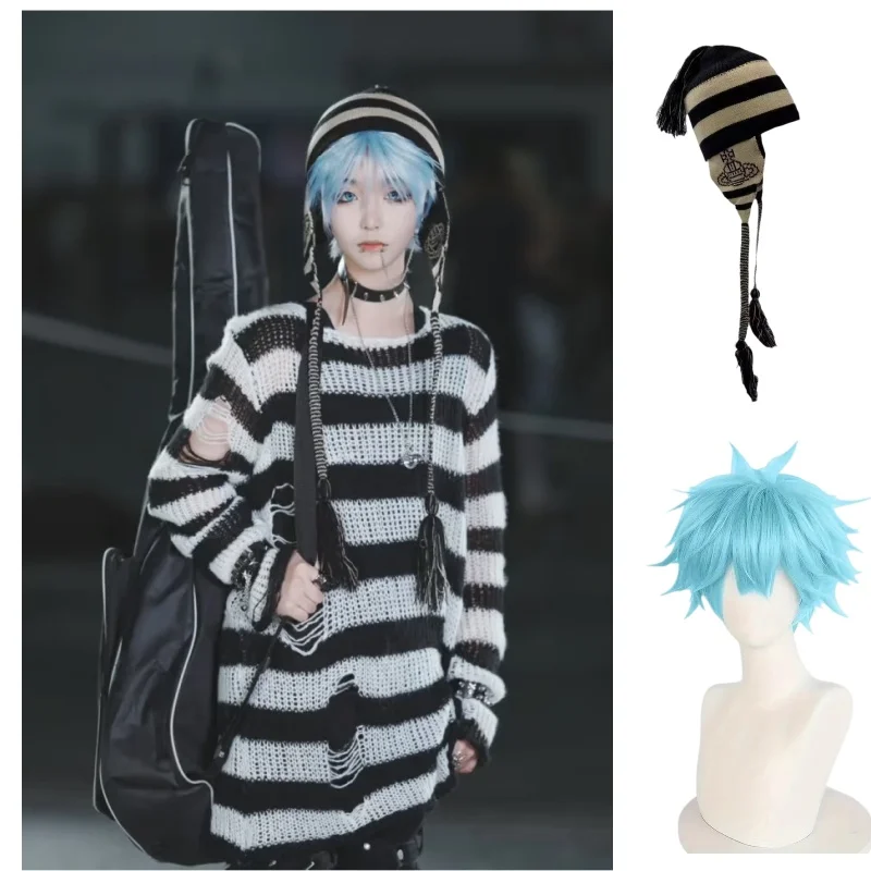 NANA Okazaki Shinichi Cosplay Irregular Ripped Striped Knit Sweater Wig Unisex Outfit For Adult Carnival Comic Con Role Play - view 2