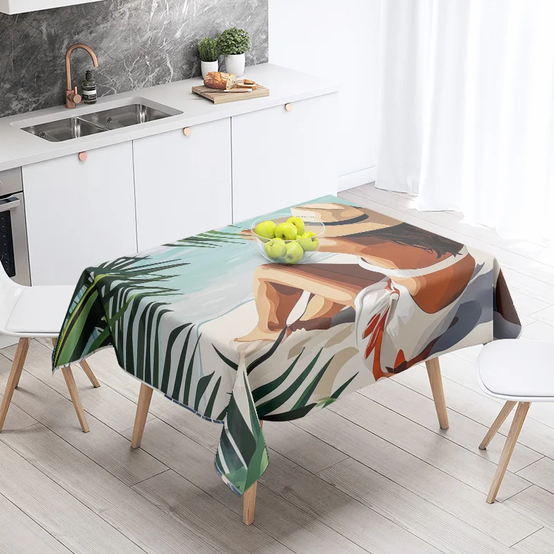 Nordic Morandi Colorful Tablecloth Abstract Geometric Pattern Fadproof Coffee Table Mat Living Room Decorative Tablecloth