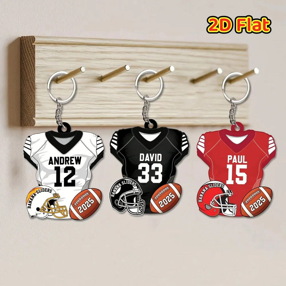 Personalized 2D Flat American Football Keychain - Customize with Jersey Name And Number, a Sports Backpack Accessory