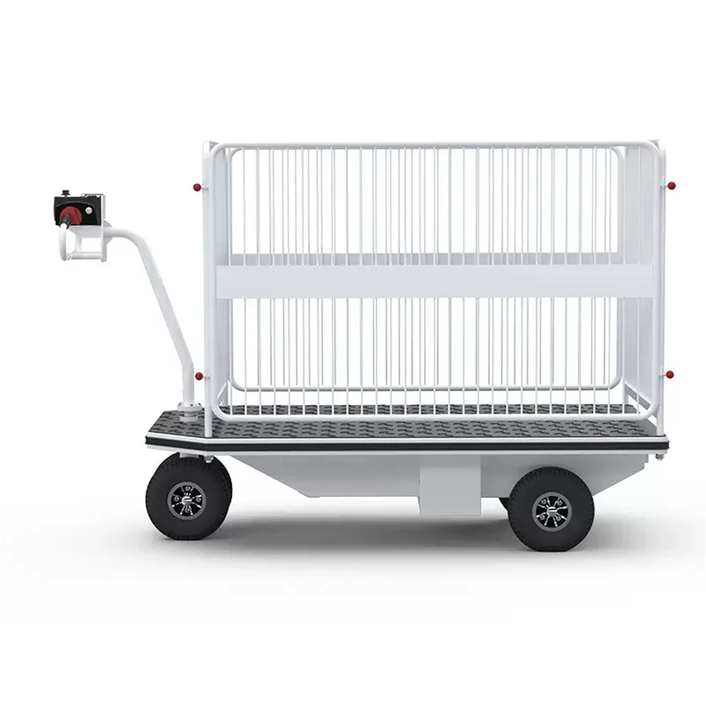 Steel Platform Foldable High Capacity Electric Loading Cart Four-Wheel Hand Truck Trolley for Industrial Construction Warehouse
