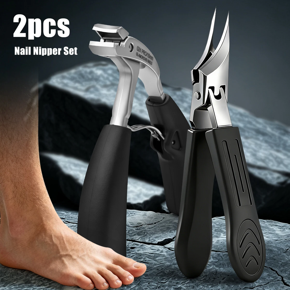 2-teiliges Nagelknipser-Set aus Edelstahl – speziell für dicke und harte Nägel, spritzwassergeschützt, langlebig und hochwertiges Nagelpflegewerkzeug