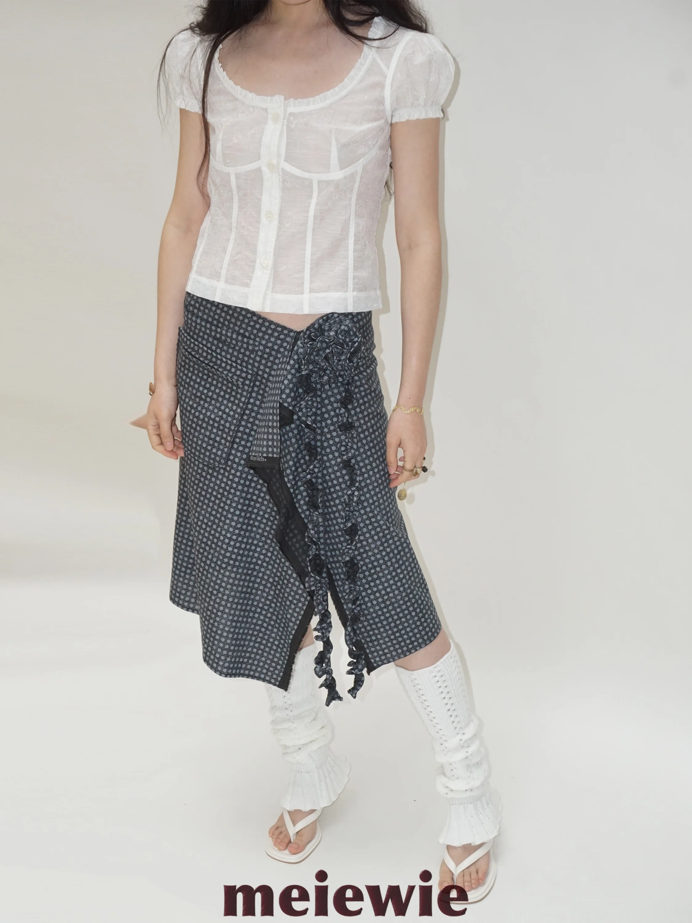 

White Pleated U-Ne Bubble Sve irt Meiewie Slim Fit Cotton Linen Blend ort Sve Regular Length Pure Color Summer irt