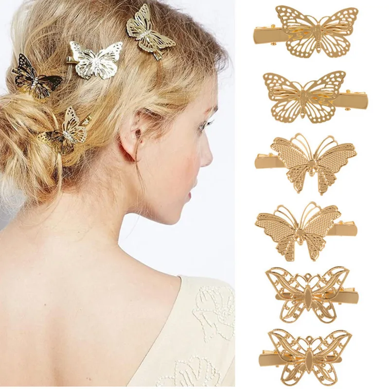 Creative Three-dimensional Metal Butterfly Hairpin Wedding Hairstyle Headwear Accessories Golden Alloy Flies Hair Accessories