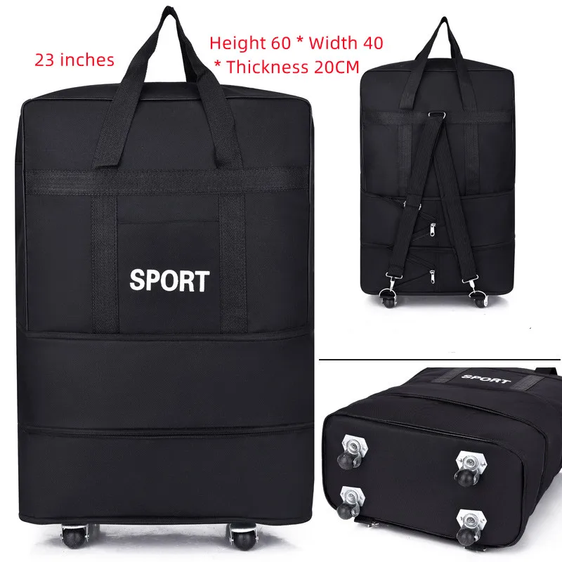 Luggage Bag With Wheels Expandable Folding Oxford Trolley Suitcase  Unisex Carrier Bag Weekend Trip Airplane Luggage Storage Bag